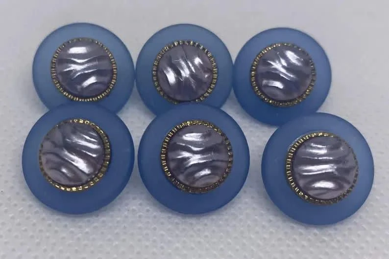 Conjunto de 6 botões vintage azuis de 14,9 mm, botões de costura retrô